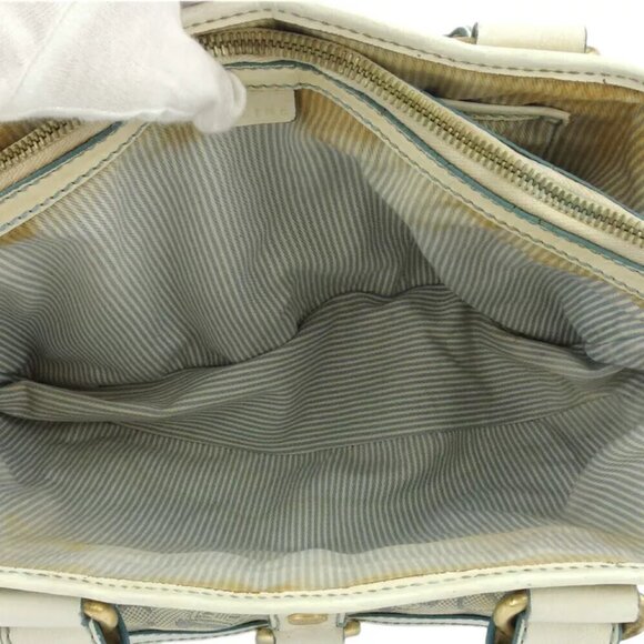 CELINE Tote Bag C macadam white canvas ?~ leather Authentic C3983 - Picture 8 of 9